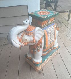 Vintage large Asian elephant glazed side table