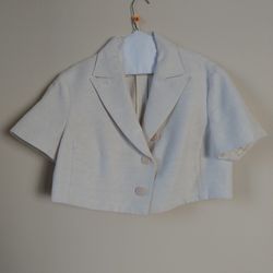 Off-white Raw Silk Short Sleeve Jacket By Akris Punto 
