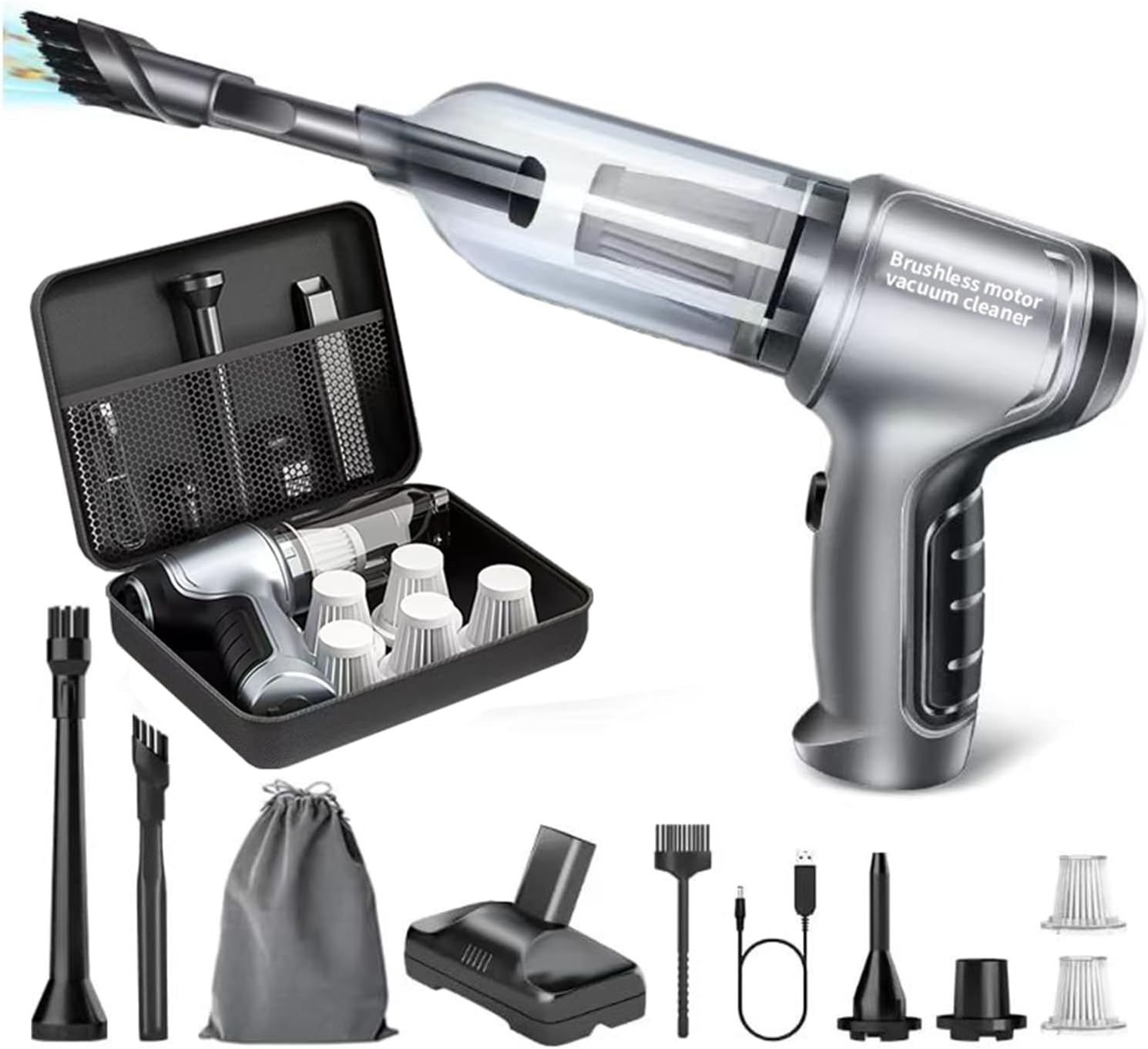 Car Vacuum Portable Cordless 18000PA High Power Mini Vacuum Cleaner 4-in-1 Compressed Air Duster & Air Blower & Pump Hand Held Vacuum Cordless with Br
