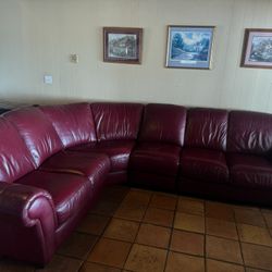 Red Leather Sectional Couch - 3 Piece
