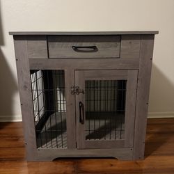 Gray Wooden Dog Crate with Storage Drawer