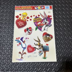 Vintage Valentines Day Looney Tunes Tweety Taz Bugs Bunny Window Cling 1993 NEW