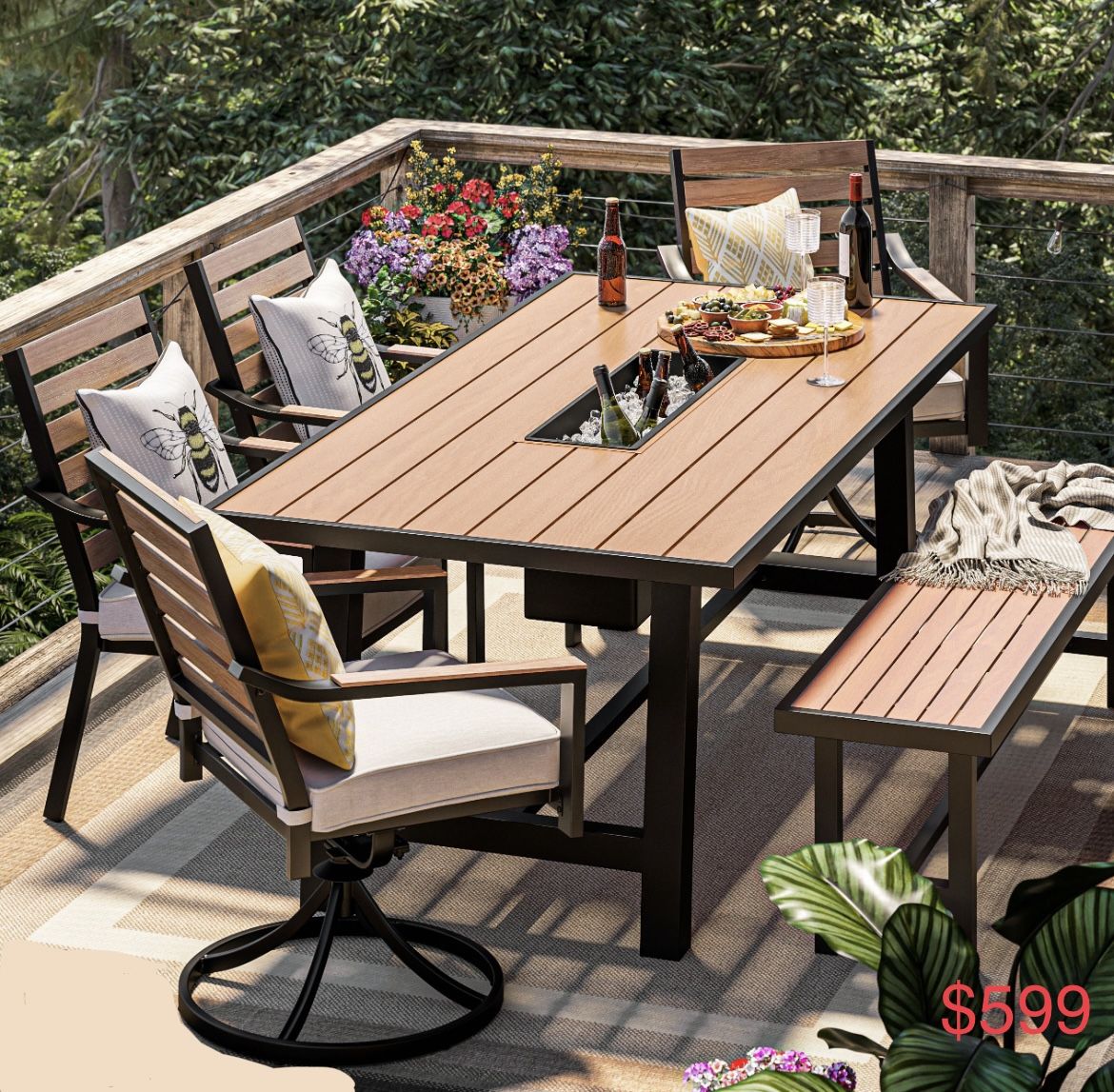 Patio Furniture Outdoor Dining Table With Built In Cooler