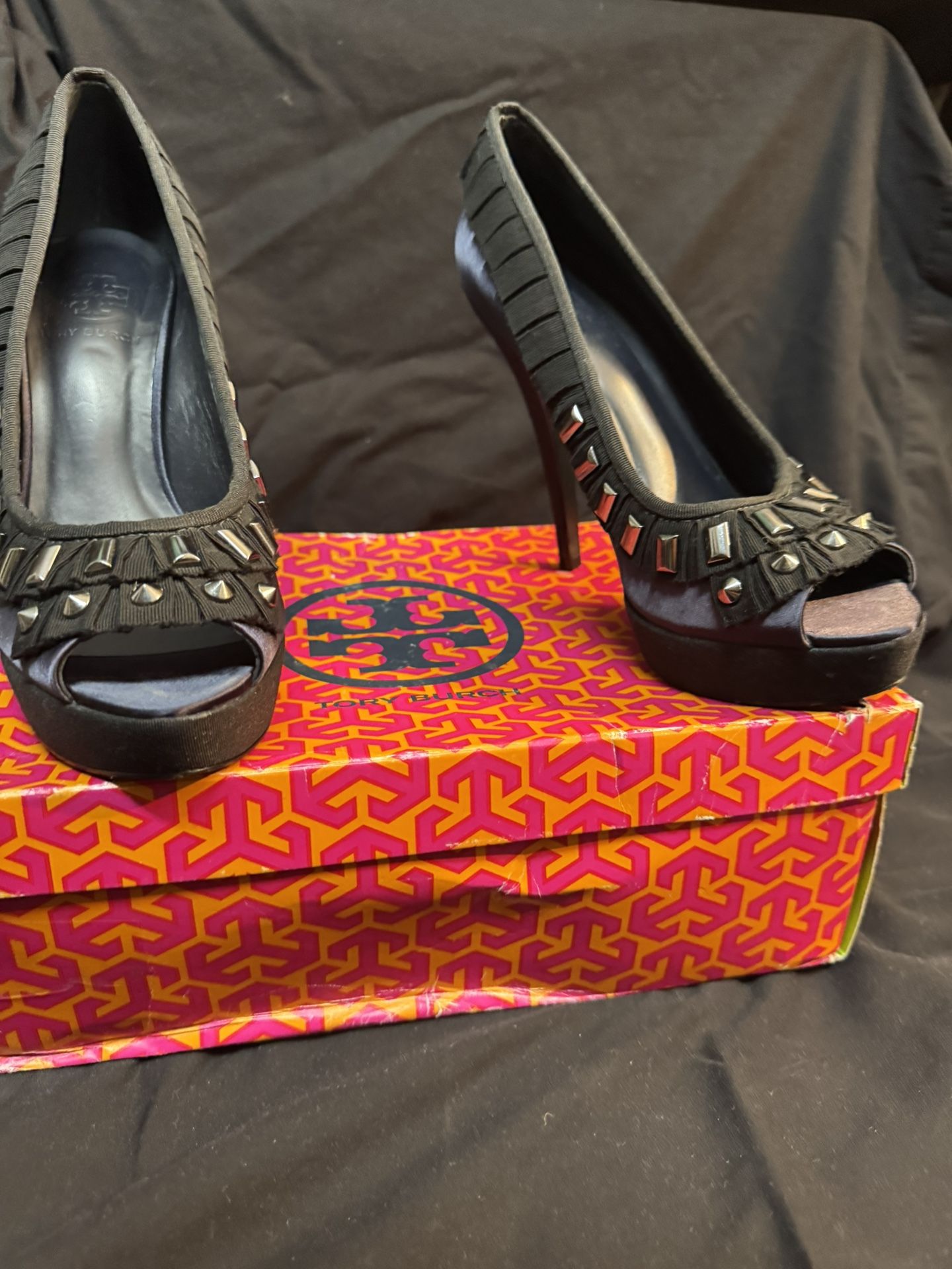 Tory burch Navy black peep toe platform