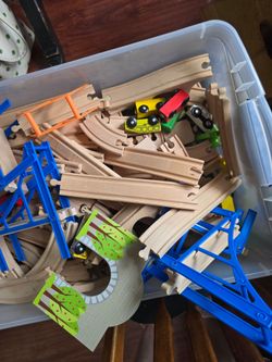 Kids wood trains, cars, tracks