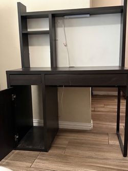 Modern Black Hutch Desk with Built-in Storage