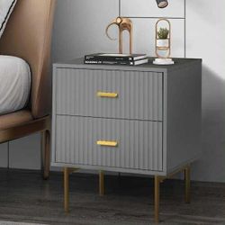 19.7 in. W x 15.7 in. D x 25.2 in. H 2-Drawer Grey Nightstand with Metal Legs and Ample Storage Space  
