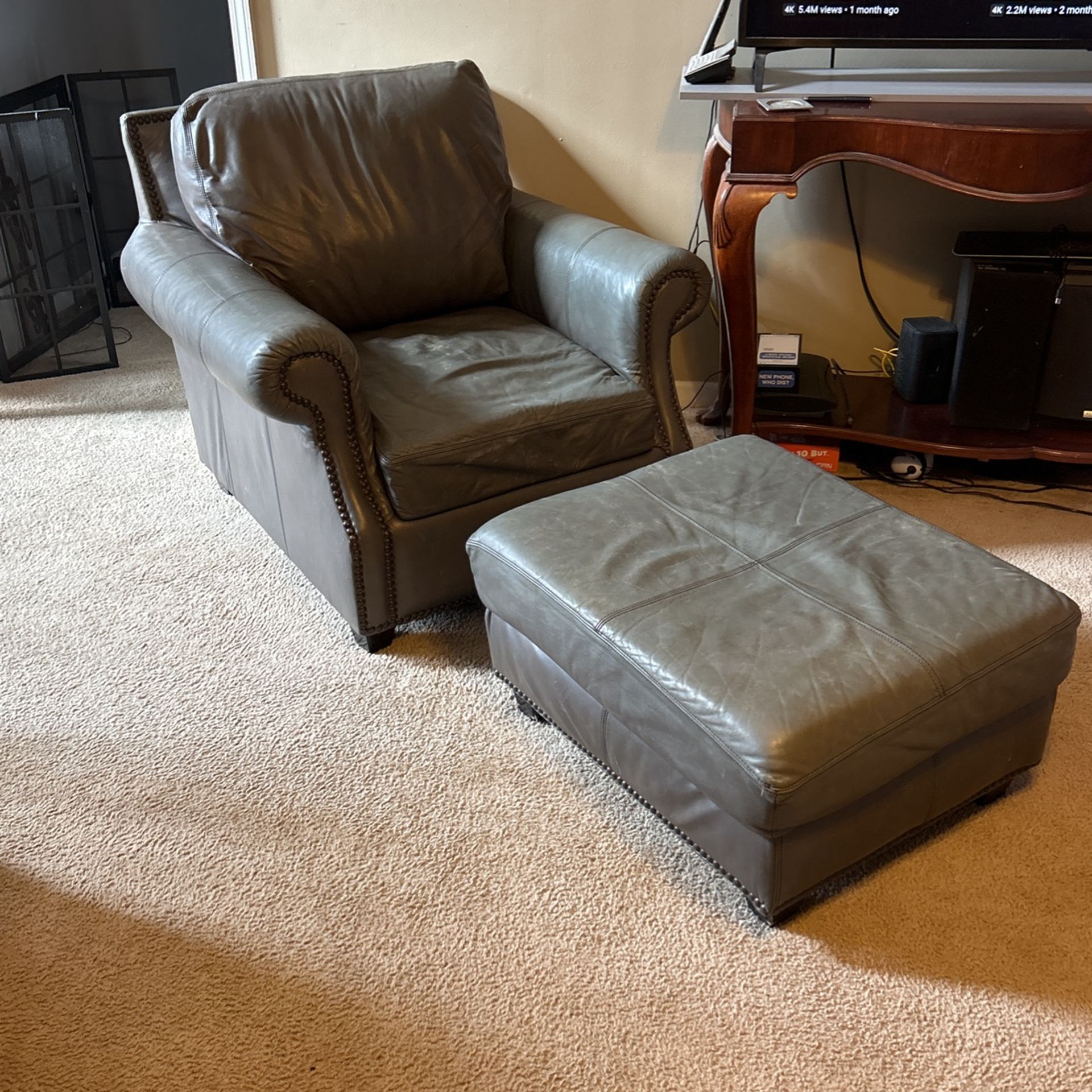 Genuine Leather Chair & Ottoman