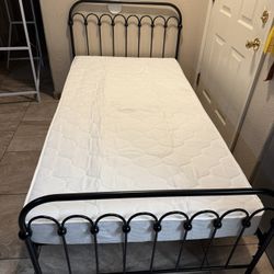 Twin Size Bed Frame With Mattress In Black 