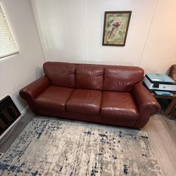 Real Leather Couch With Pull Out Bed And Ottoman 
