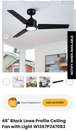 48" Black Lowe Profile Ceiling Fan with Light W1367P247083