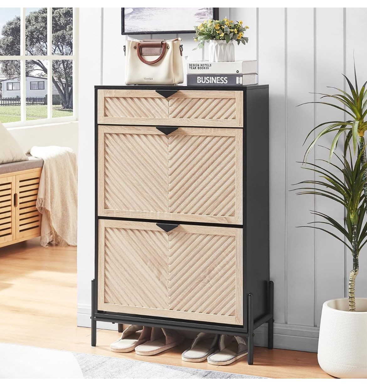 Shoe Storage Cabinet with 2 Drop-Down Drawers - New - Pre-assembled