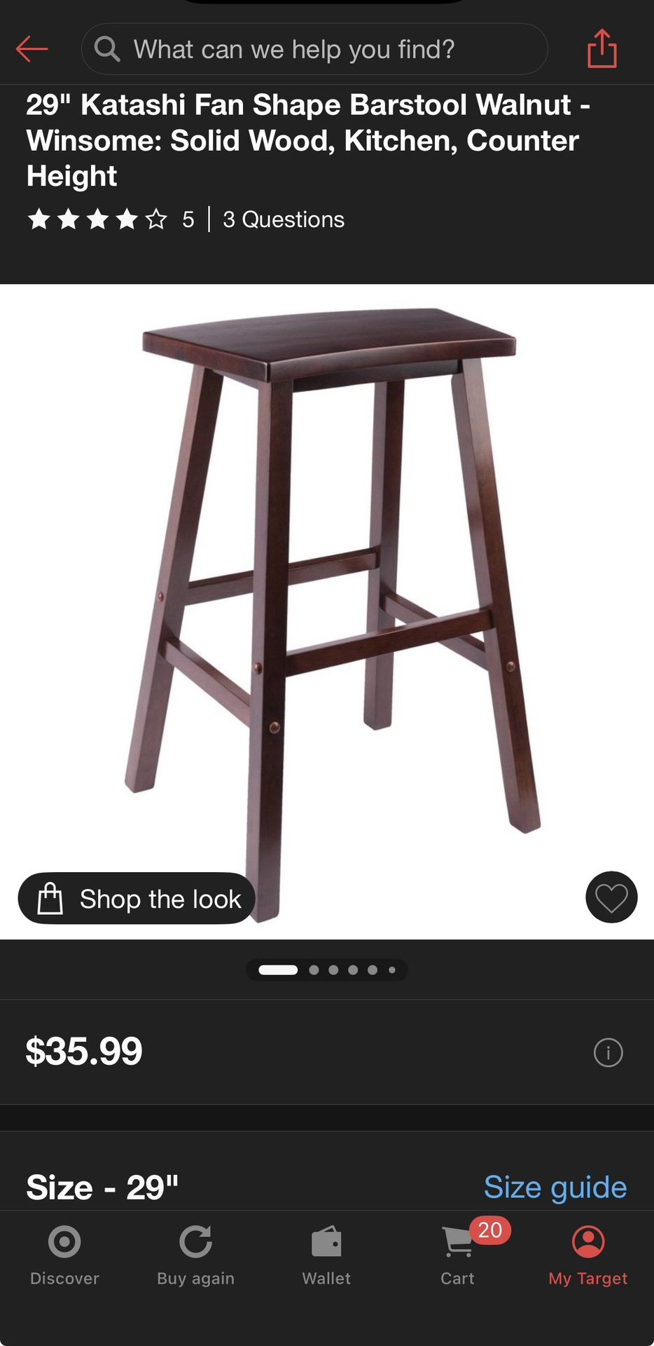 29" Katashi Fan Shape Barstool Walnut - Winsome: Solid Wood, Kitchen, Counter Height
