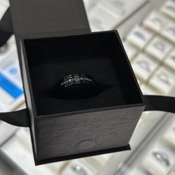 Black Ion-Plated Stainless Steel Man’s Ring With Blue Diamonds