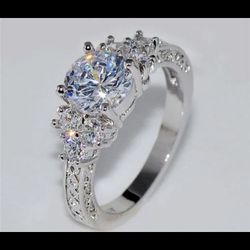 Woman’s Stunning Bridal  Proposal Past, Present  & Future Three  Stone3.79 CT White Sapphire Proposal Engagement Wedding Radiant Bridal Ring