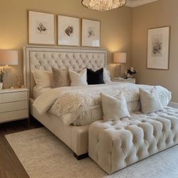 Modern Design Bed Frames With Tufted Headboard, Same Day Delivery