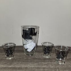 Retro Libbey Cocktail Shaker Glass (No Lid) with 3 Matching Shot Glasses