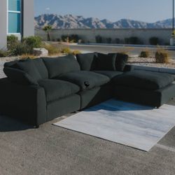 Black Linen Cloud Couch Sectional