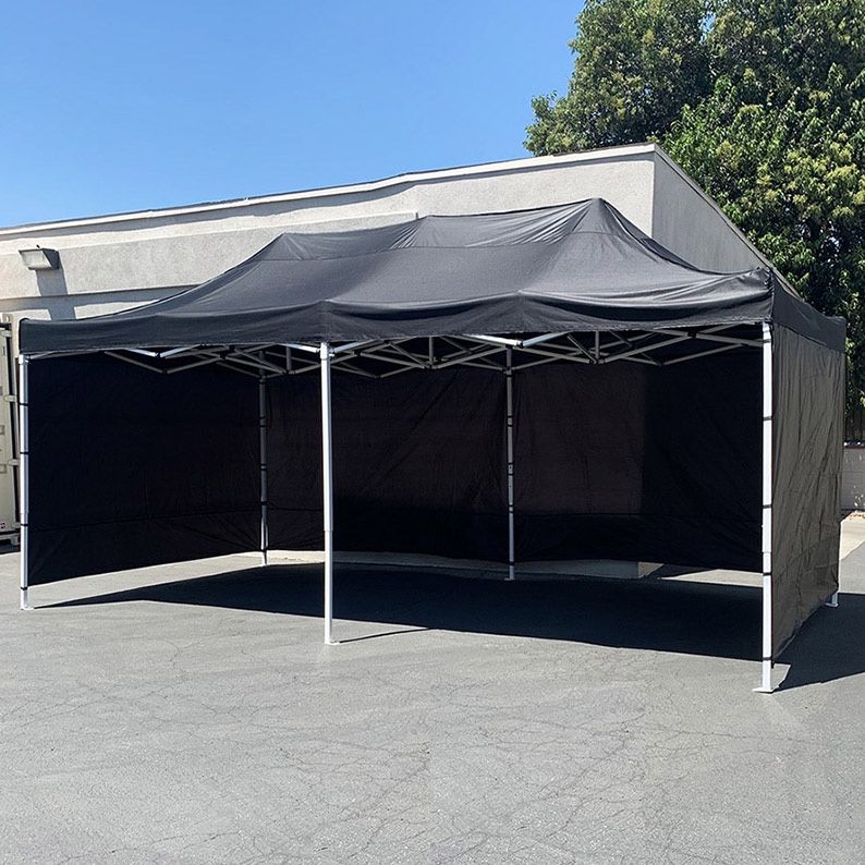 (New in box) $225 Black Heavy-Duty 10x20 ft Canopy Ez Pop Up Tent w/ 4 Sidewalls 
