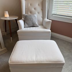 White Wingback Rocking Chair With Ottoman