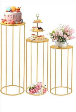 Gold Round Flower Stand Set, Centerpiece Vases for Parties
