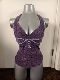 Velvet Purple Halter sleeveless top - M Size - Shop Femmenina