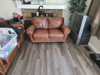 Brown Leather Loveseat Sofa
