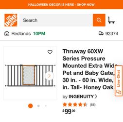 NEW - Thruway 60XW Series Pressure Mounted Extra Wide Pet and Baby Gate