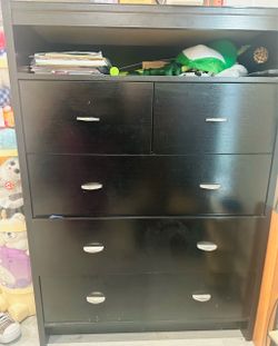 Black Wood Dresser with Open Shelf