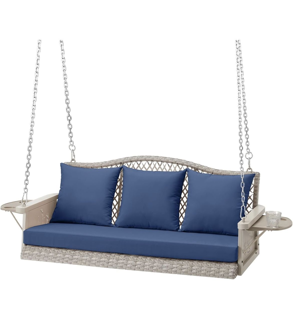 Assembled New Wicker Hanging Porch Swing Heavy Duty 900 LBS 3-Seat Outdoor Patio Swing Chair Bench