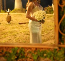 Cinderella white satin wedding dress with beaded bodice, size 4 #wedding #bridal It needs to be cleaned.