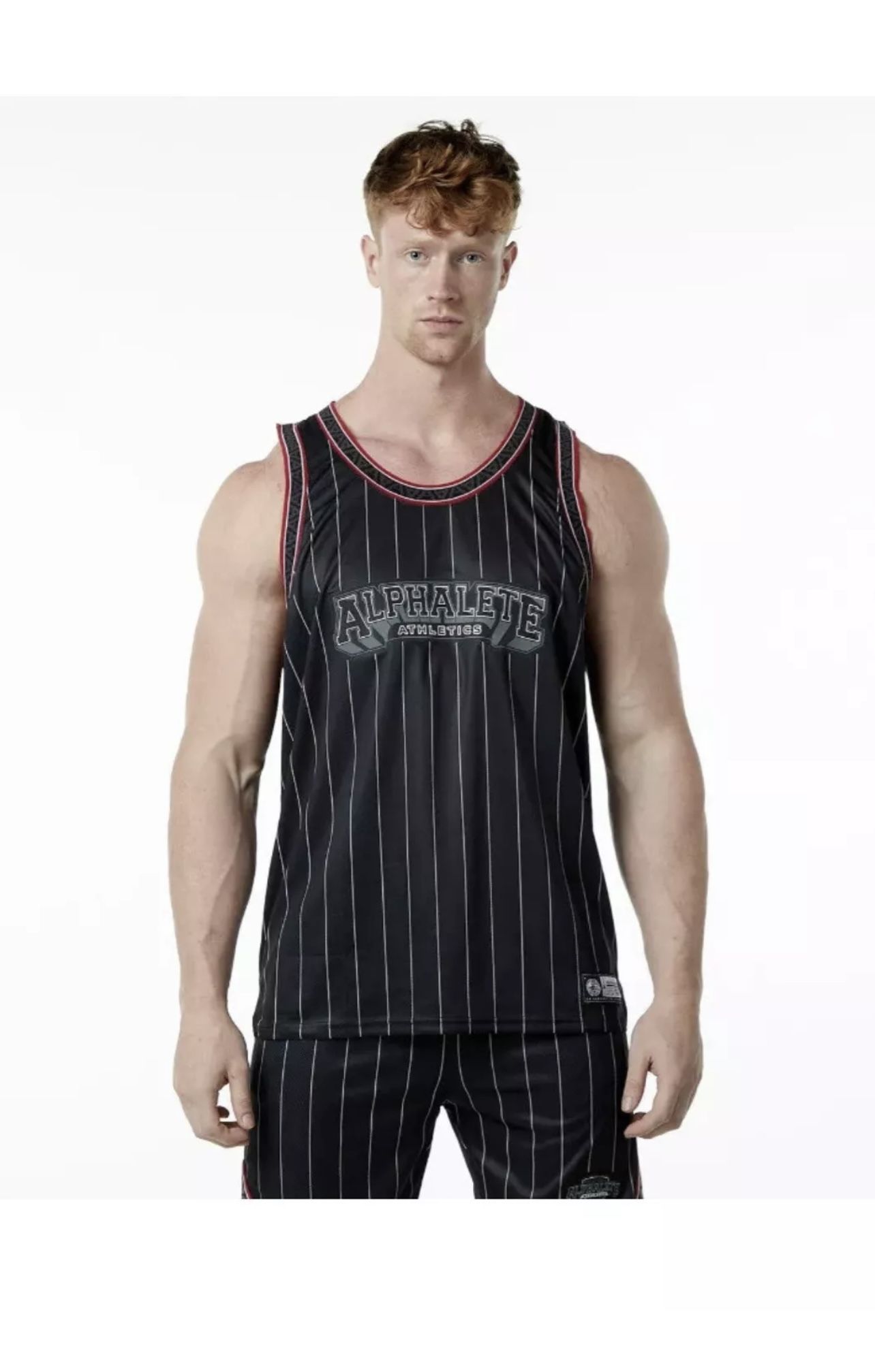 Alphalete 2XL Men’s Varsity Basketball Jersey - Black Pinstripe