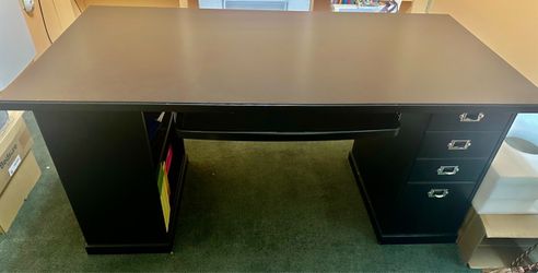 Black Wood Office Desk with Drawers