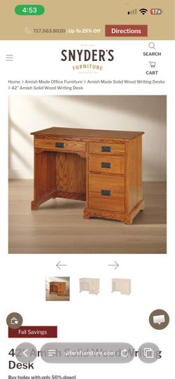 Snyder - 42" Amish Solid Wood Writing Desk