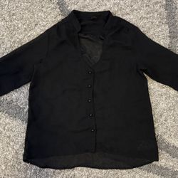 Women’s Guess Sheer Button Front Long Sleeve Shirt Blouse Size M Black