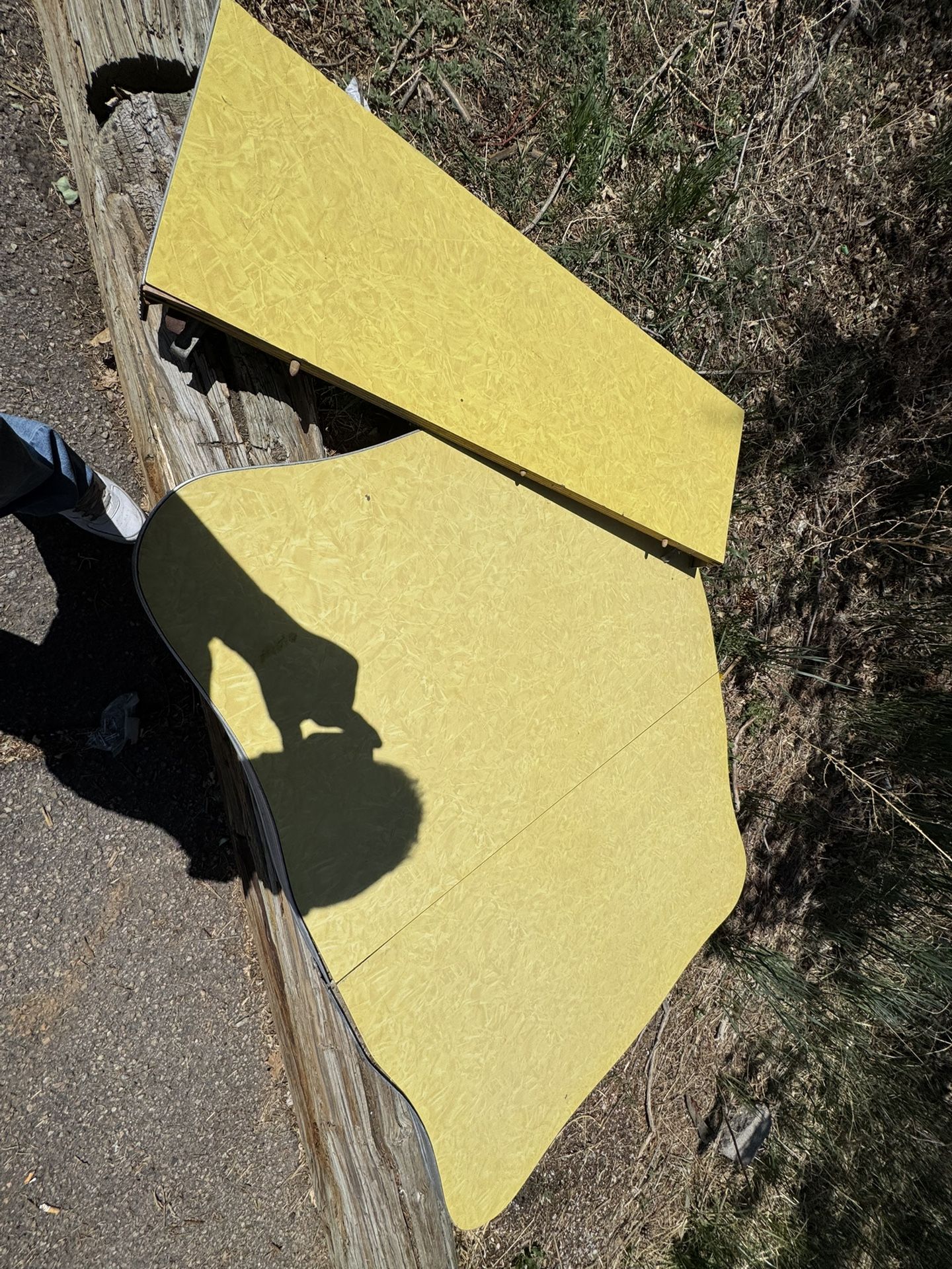 wavey 1950s Formica Yellow Antique Table