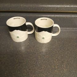 Starbucks Coffee 2012 Seattle City 3D Relief Coffee Mugs Lot Of 2 16 Oz
