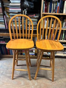 Pair of Wooden Swivel Bar Chairs