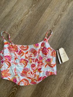 Floral Linen Blend Crop Tank Top Size L