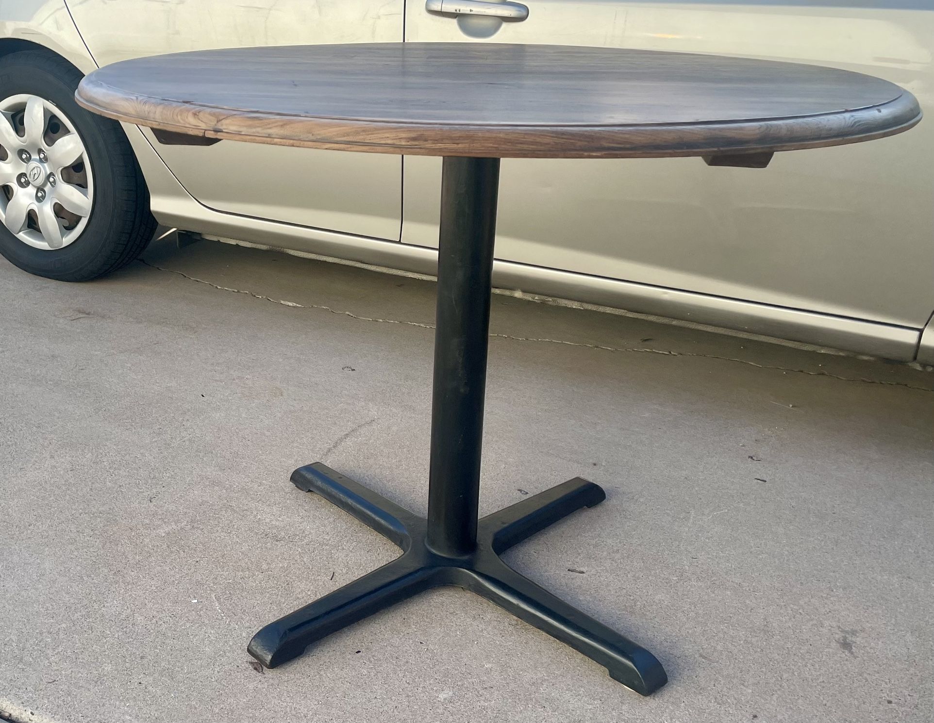 Rustic 40” Round Wood Dining Table w/ Vintage Virco Iron Base