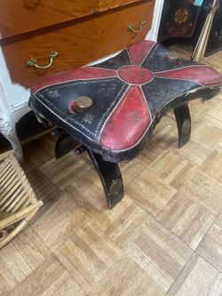 Vintage Moroccan leather footstool