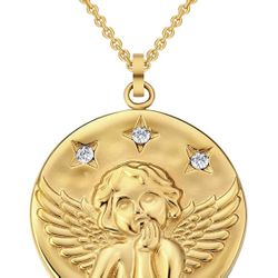 Circle Vintage Coin Pendant Necklace, 18K Gold Plated 1.4mm Adjustable for Men & Women（16+2 inches ）