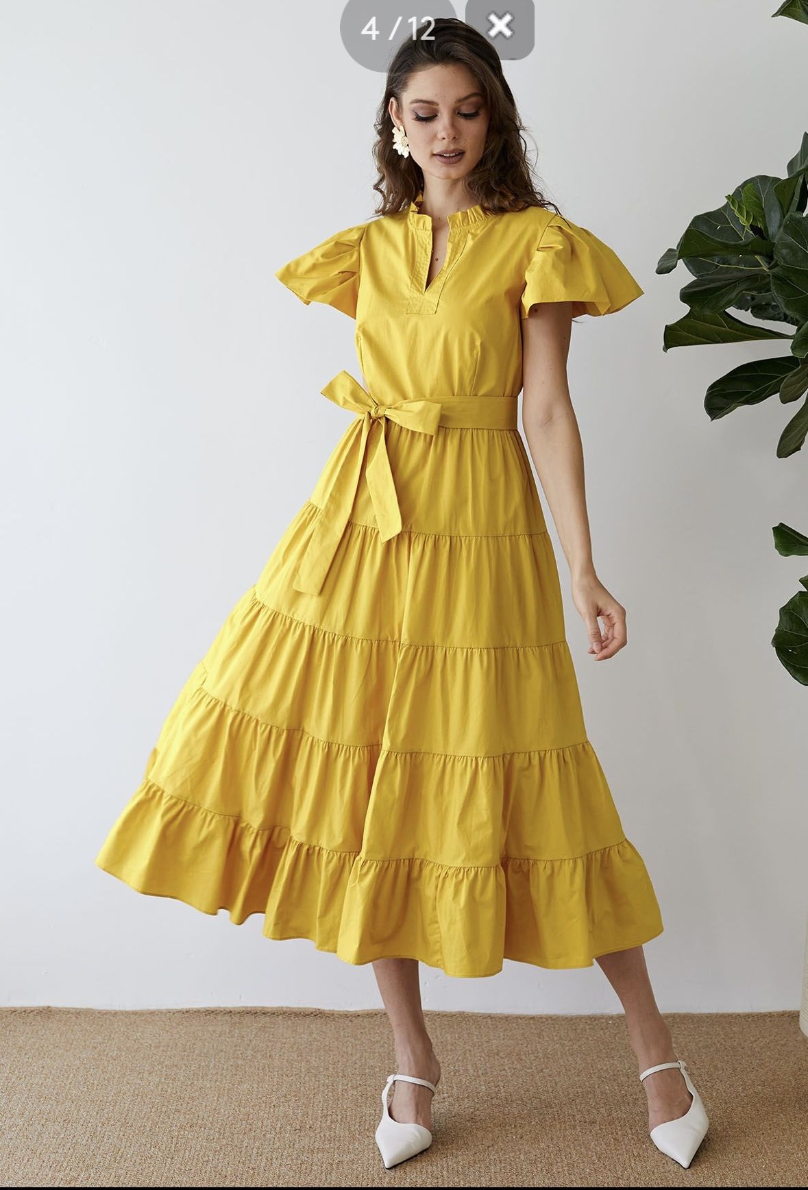 Chicwish Sunny V NECK FLUTTER SLEEVE RUFFLE COTTON DRESS IN MUSTARD,New Products : American Fashion Style Bags On Sale