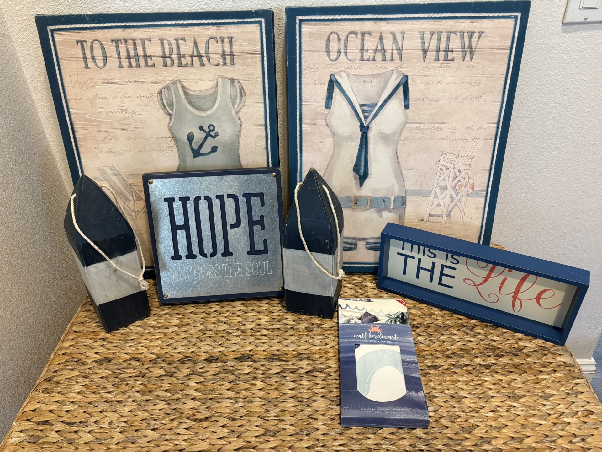 Beach House Home Decor Lot - Nautical Blue & White - Simi Valley