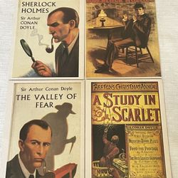 A set of 4 vintage-style Sherlock Holmes story postcards.