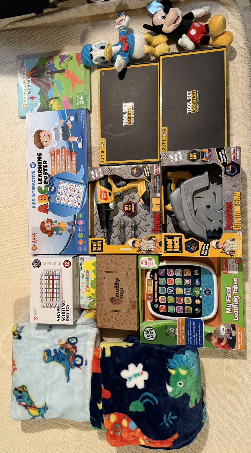Tool Sets, Blankets, Stuffed Animals, Wooden Blocks & Learning Tablet/poster Etc