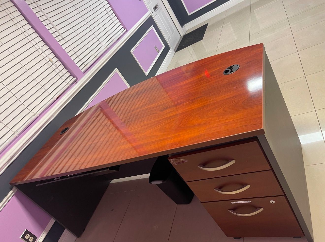 Modern Executive Desk with File Cabinet