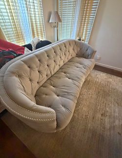 Tufted Velvet Sofa with Nailhead Trim