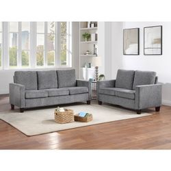 Brand New Gray Linen Sofa + Loveseat 2PCs Set