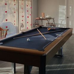 Blue Felt Pool Table (With Rails) 